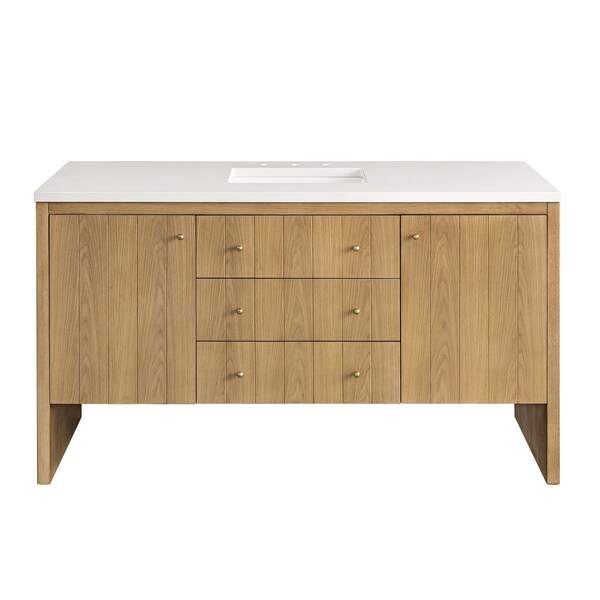 James Martin Vanities Hudson 60in Single Vanity, Light Natural Oak w/ 3 CM White Zeus Top 435-V60S-LNO-3WZ - main